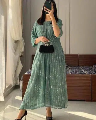 Stylish Women's Stitched Kaftan - Sequins Embroidered - 1 Pc - Green