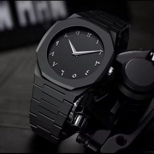 Aura Quartz Watch Black Lightweight Design Arabic Dial Black Aura Arabic Watch For Men Trendy Fiber Plastic Timepiece With Arabic Numerals