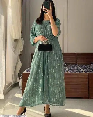 Stylish Women's Stitched Kaftan - Sequins Embroidered - 1 Pc - Green
