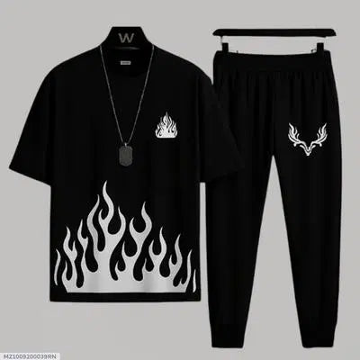 Men's Polyester Printed Track Suit - 2 Pcs Set in Black